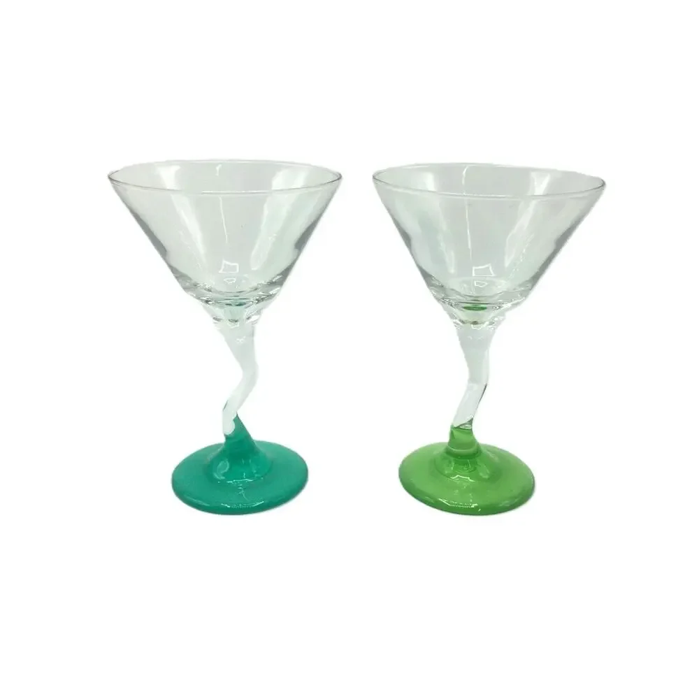 Libbey WATUSI Multicolor Martini Glasses Retro Zig Zag Stem Barware